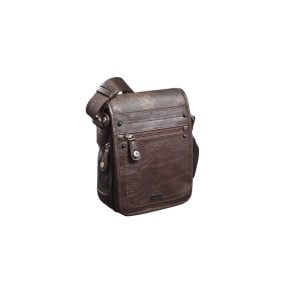 Bolso bandolera unisex rectangular con bolsillo de polipiel marrón
