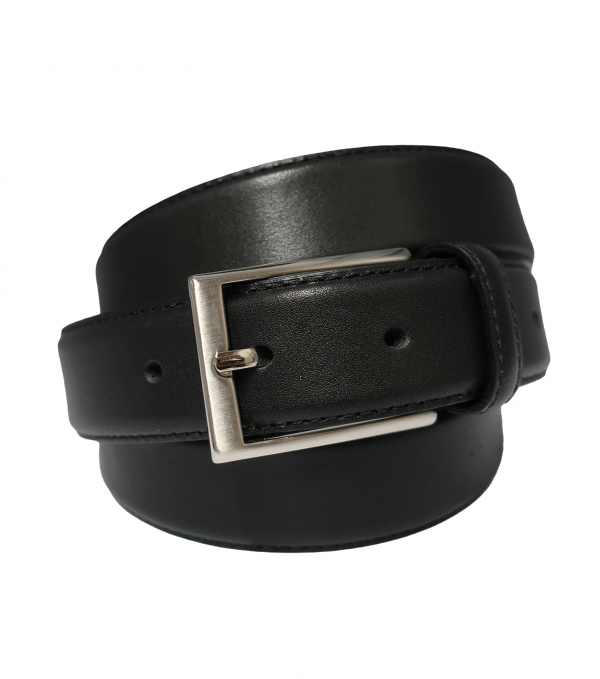 Cinturón de vestir clásico con hebilla plateada mate negro