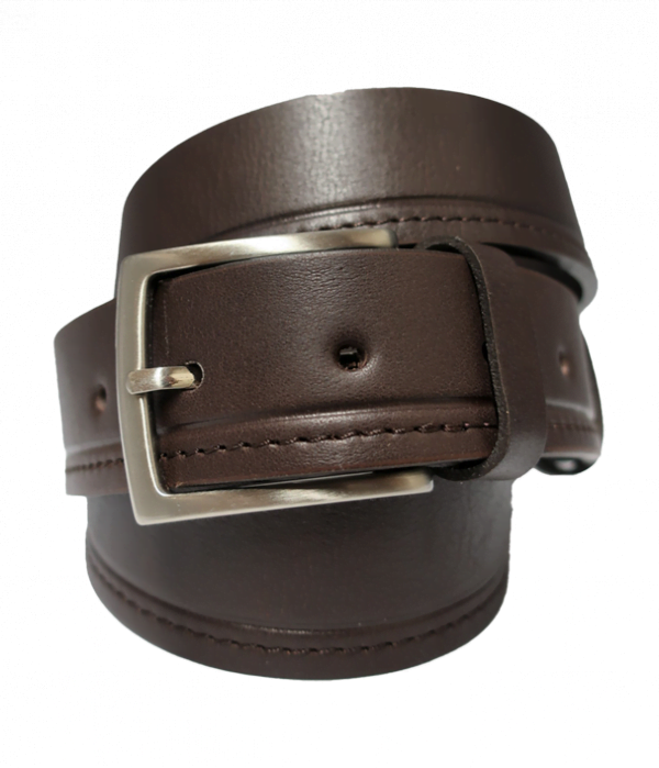 Cinturón sport con pespunte lateral de piel marrón oscuro