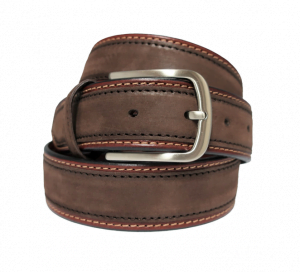 Cinturón sport de piel nobuk combinado de color marrón