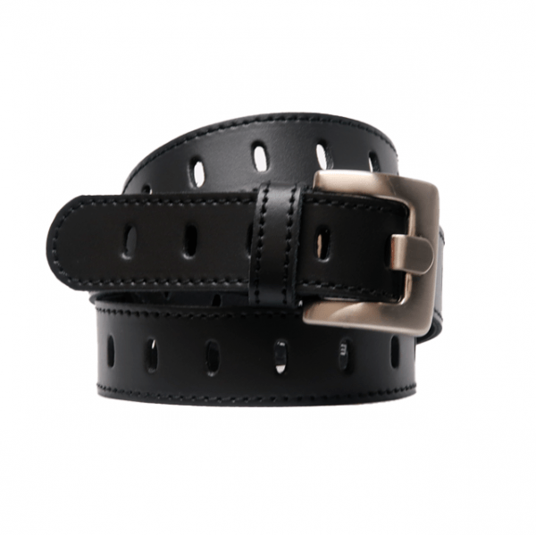 Cinturón de piel con agujeros centrales y hebilla rectangular negro