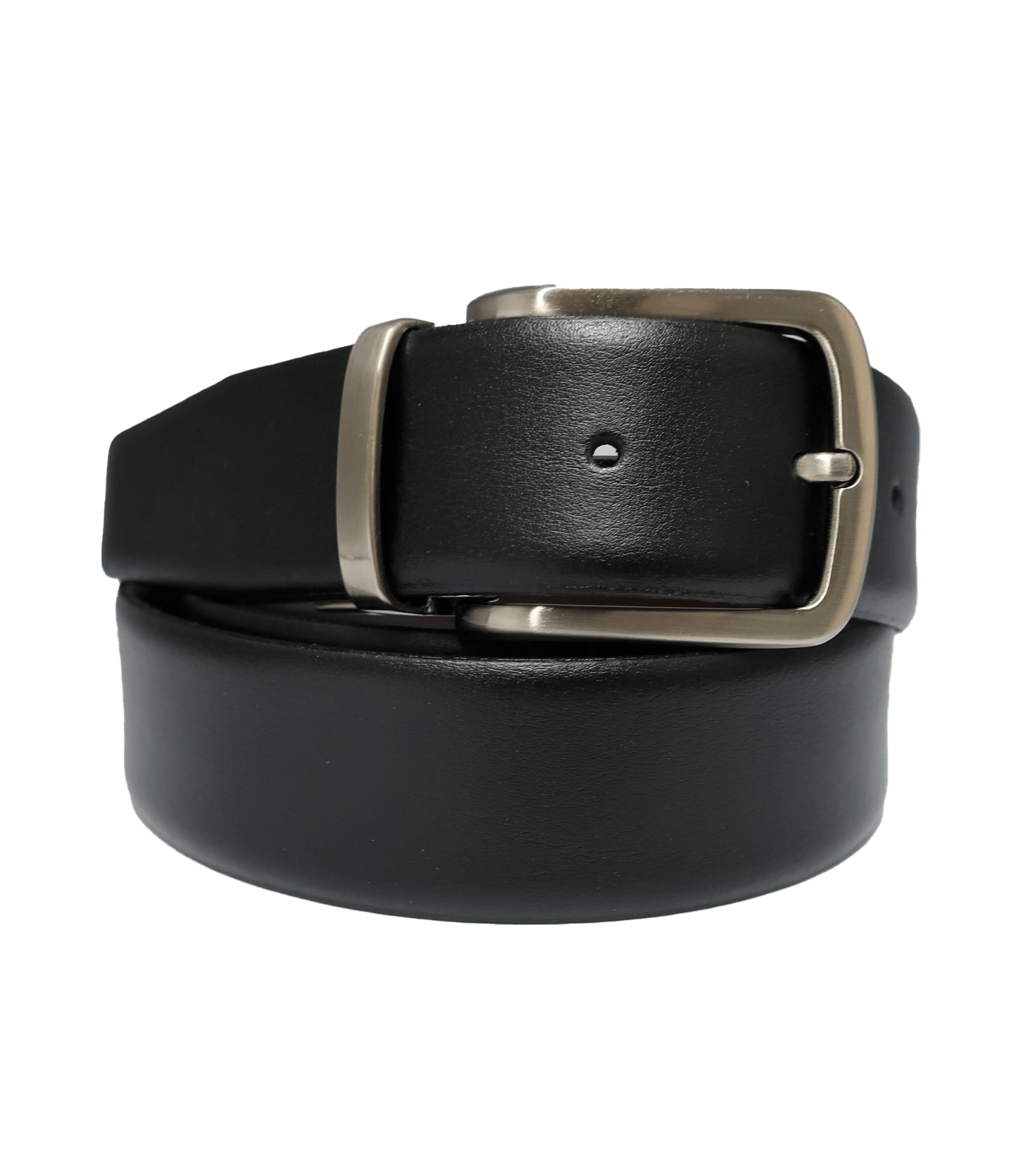 Cinturón reversible de piel lisa con pasador metálico negro y marrón