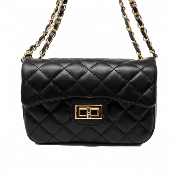 Bolso pequeño estilo Chanel con solapa negro
