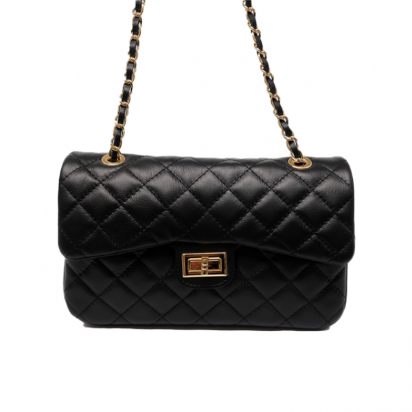 Bolso estilo Chanel con solapa acolchado de piel negro