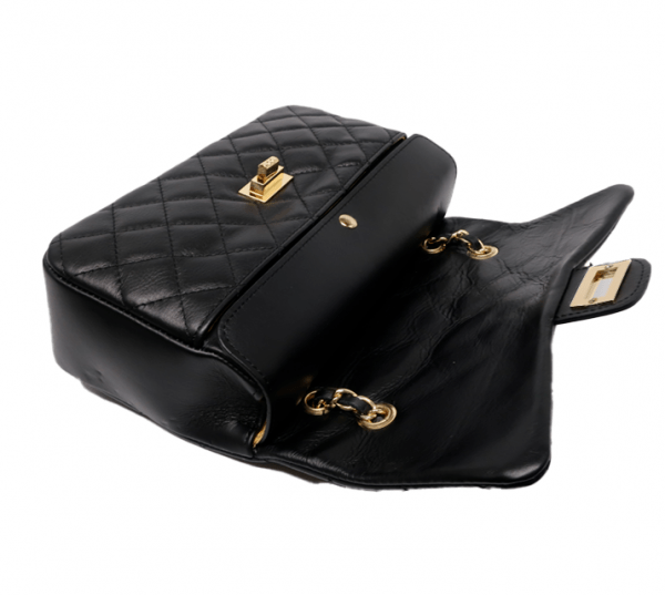Bolso estilo Chanel con solapa acolchado de piel negro