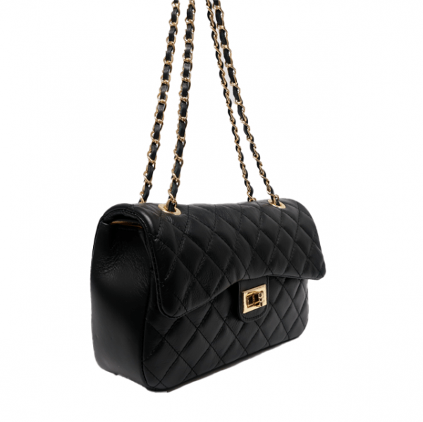 Bolso estilo Chanel con solapa acolchado de piel negro