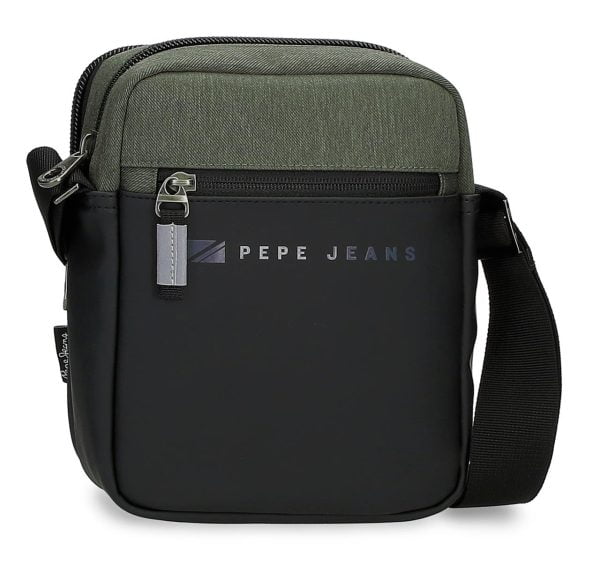 7125532 bolso bandolera pequeño bicolor dos departamentos nylon sintético Jarvis Pepe Jeans verde negro