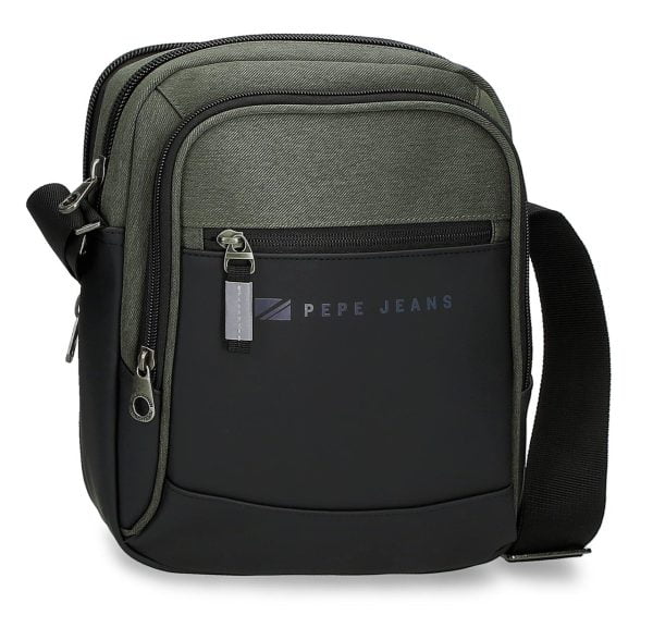 7125732 bolso bandolera bicolor dos departamentos tablet nylon sintético Jarvis Pepe Jeans verde negro