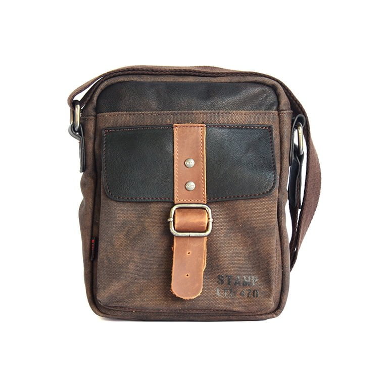 4726MA Bolso bandolera bolsillos solapa sintético piel Stamp Marrón
