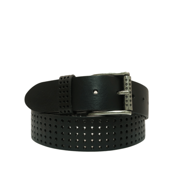 204045 ci cinturón sport 4 cm ancho hebilla metálica rústica piel perforada GS Leather negro