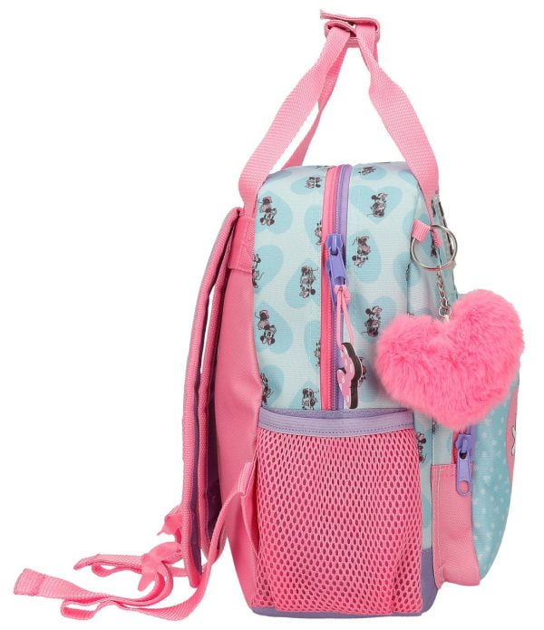 27921 mochila escolar pequeña dos asas de mano corazones Minnie azul rosa