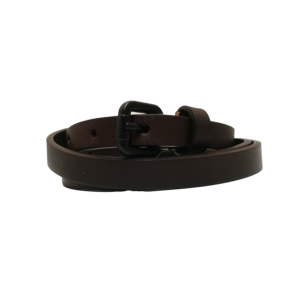 670 ci cinturon estrecho 2cm piel lisa hebilla metálica negra Pradens marrón oscuro 2