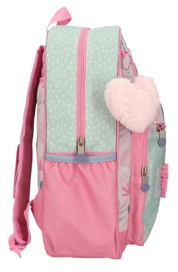 95624 mochila escolar grande Love Joummabags verde rosa