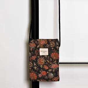 PM CRETA bolso bandolera mini móvil cordon textil estampado flores De La Mur negro