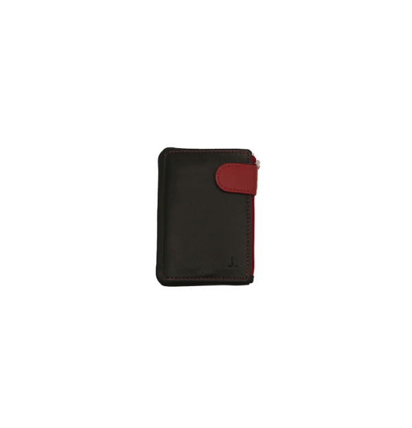 27112 monedero tarjetero cremallera pequeño cierre lengüeta piel Fresno negro rojo