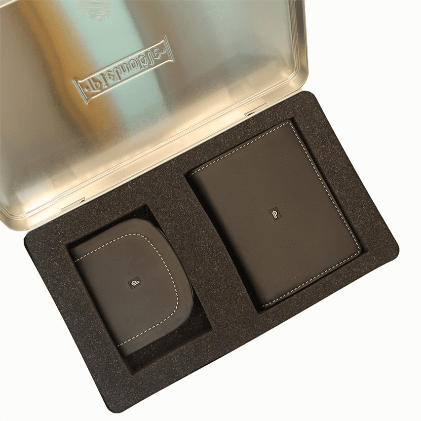 100_j conjunto cartera y monedero pielnoble negro caja