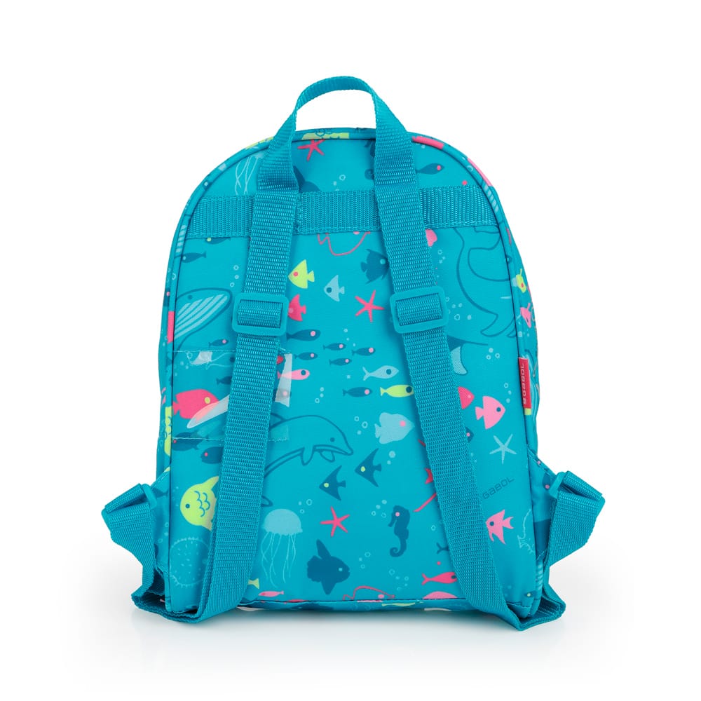 235705 mochila escolar pequeña acqua peces gabol temprado verde detrás