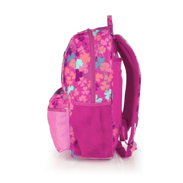 235872 mochila escolar bolsillos tréboles clover gabol temprado fucsia lateral