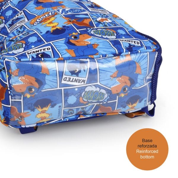 236302 mochila escolar bolsillo estampado comic dino gabol temprado azul base