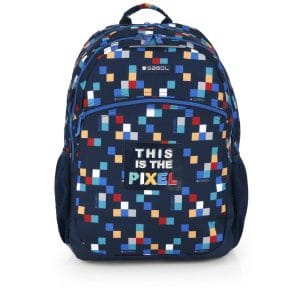 236496 mochila escolar grande dos departamentos cremallera estampada cuadros multicolor cubik gabol temprado azul marino