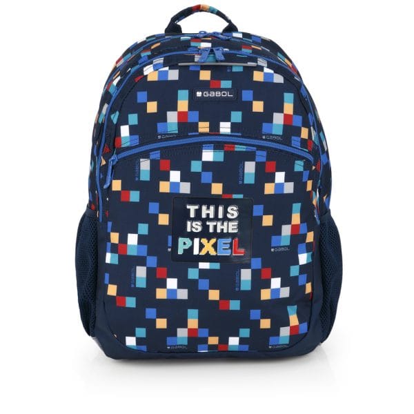 236496 mochila escolar grande dos departamentos cremallera estampada cuadros multicolor cubik gabol temprado azul marino