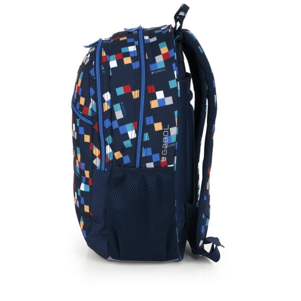 236496 mochila escolar grande dos departamentos cremallera estampada cuadros multicolor cubik gabol temprado azul marino lateral