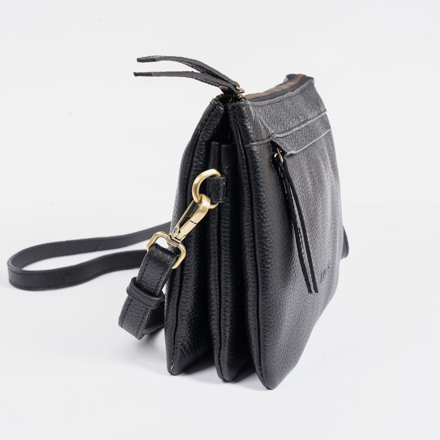 21044 bolso bandolera pequeño tres departamentos floather leather piel matties bags temprado negro lateral