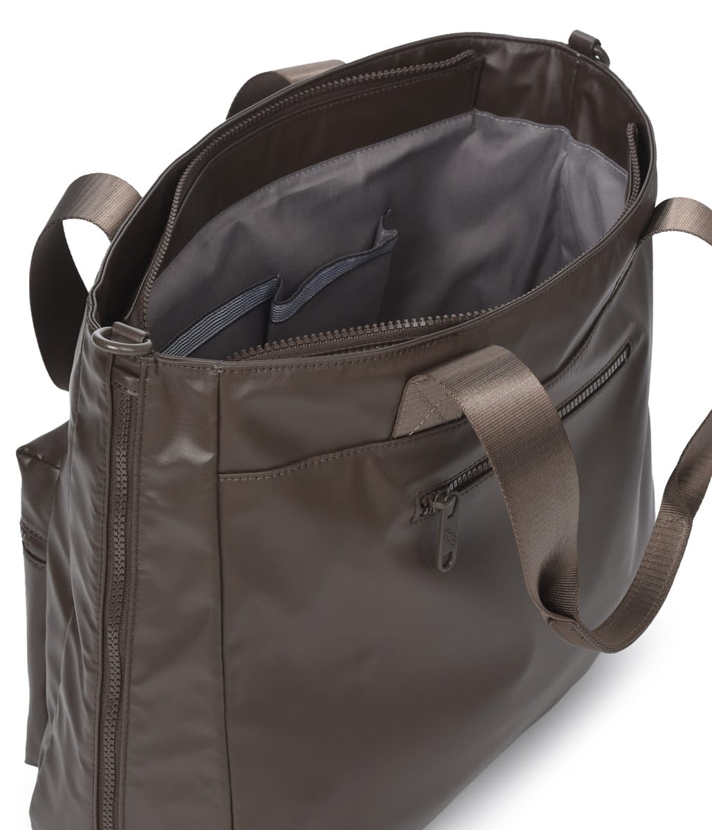 3572 bolso shopping grande bandolera bolsillo nylon square KCB Temprado marrón interior