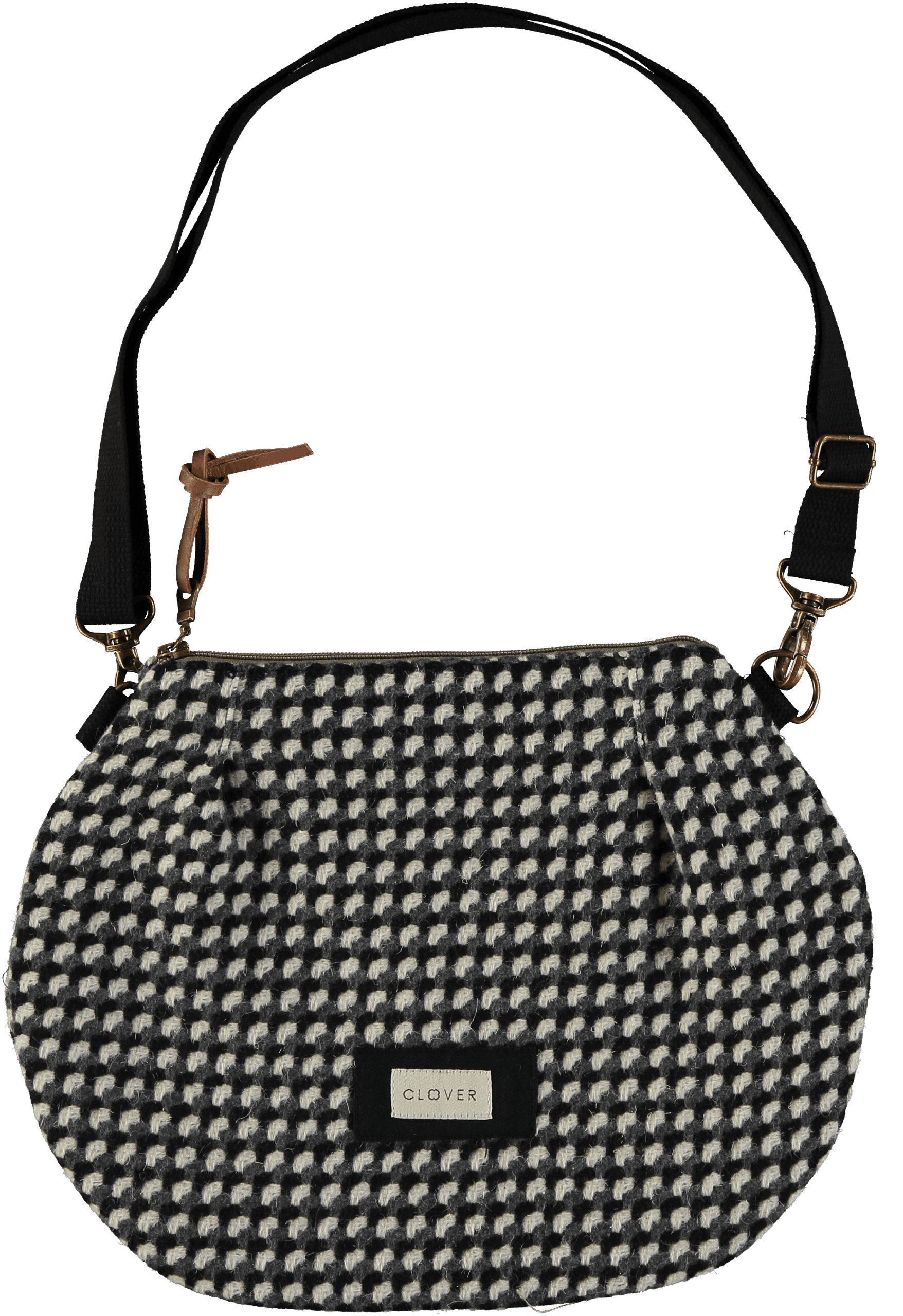 mikado lana bolso bandolera textil cuadros clover Temprado negro