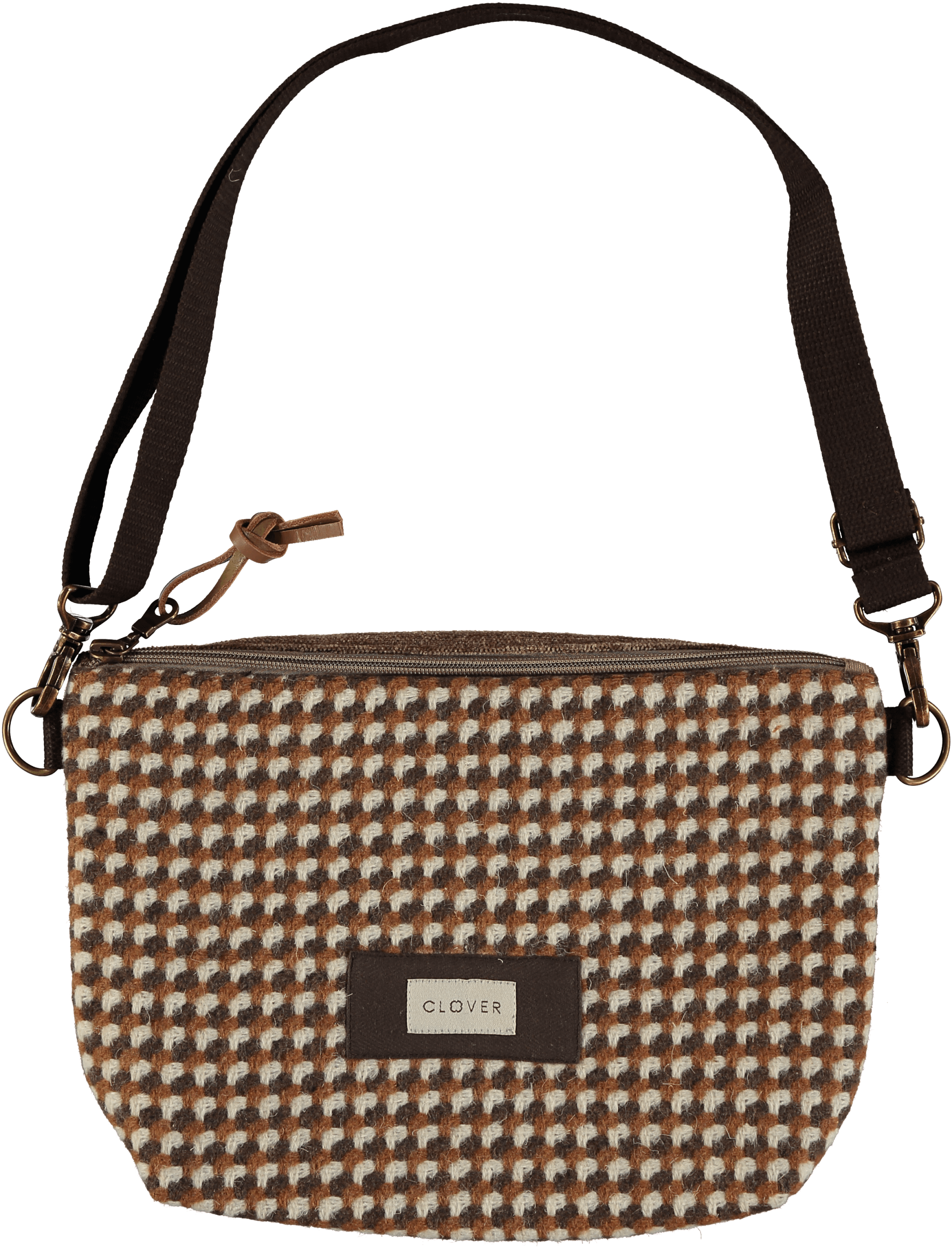 belt lana bolso hombro bandolera téxtil cuadros clover Temprado marrón