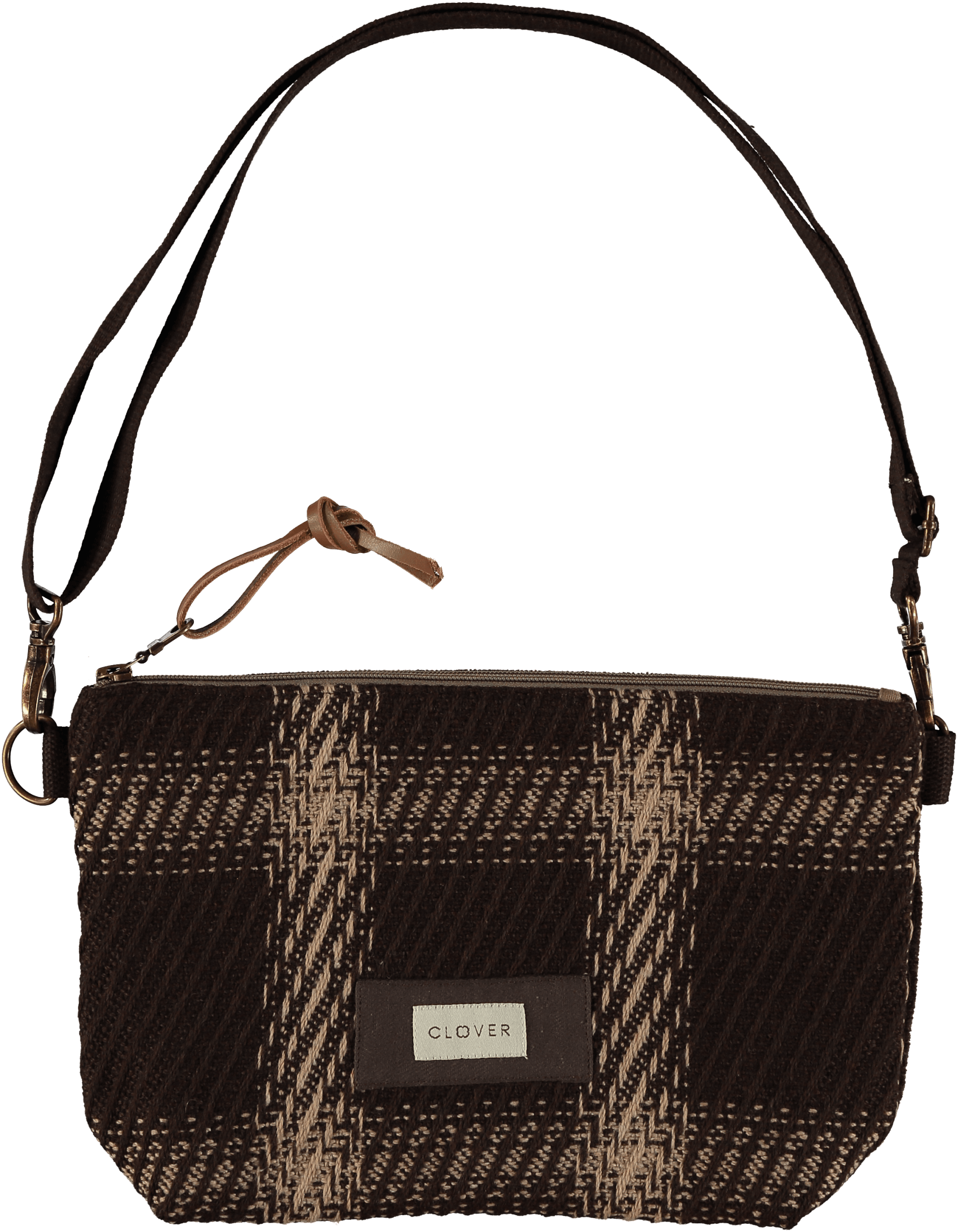 belt cuadro bolso hombro bandolera téxtil cuadros clover Temprado marrón