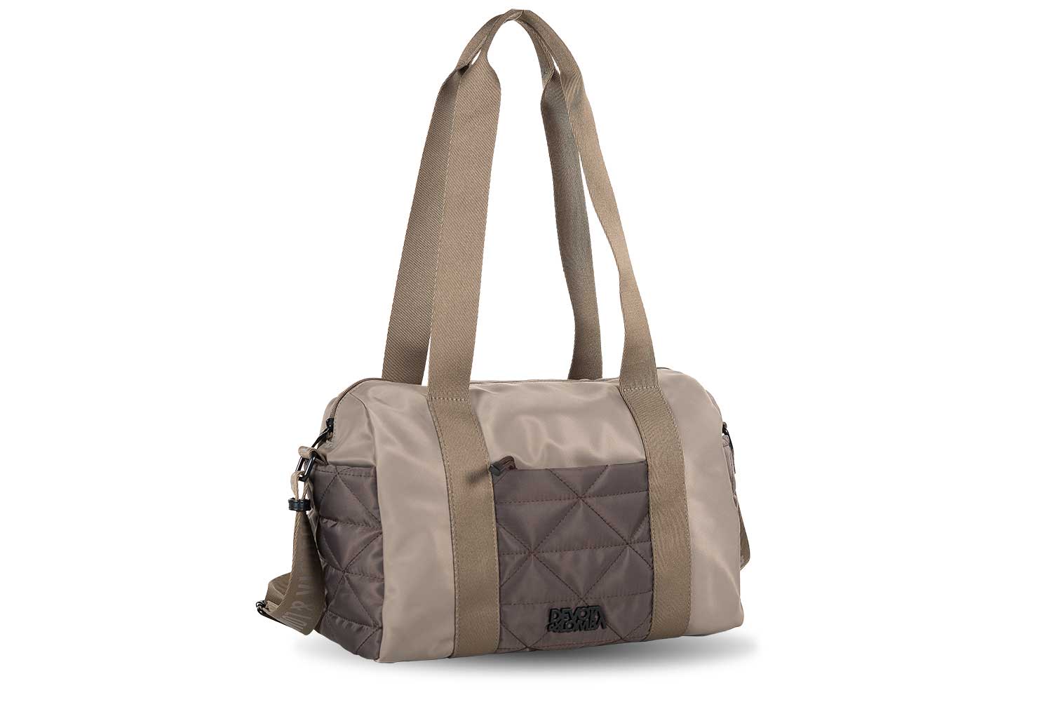 251125 Bolso hombro dos asas bandolera bowling nylon pespuntes frame devota & lomba Temprado taupe lateral