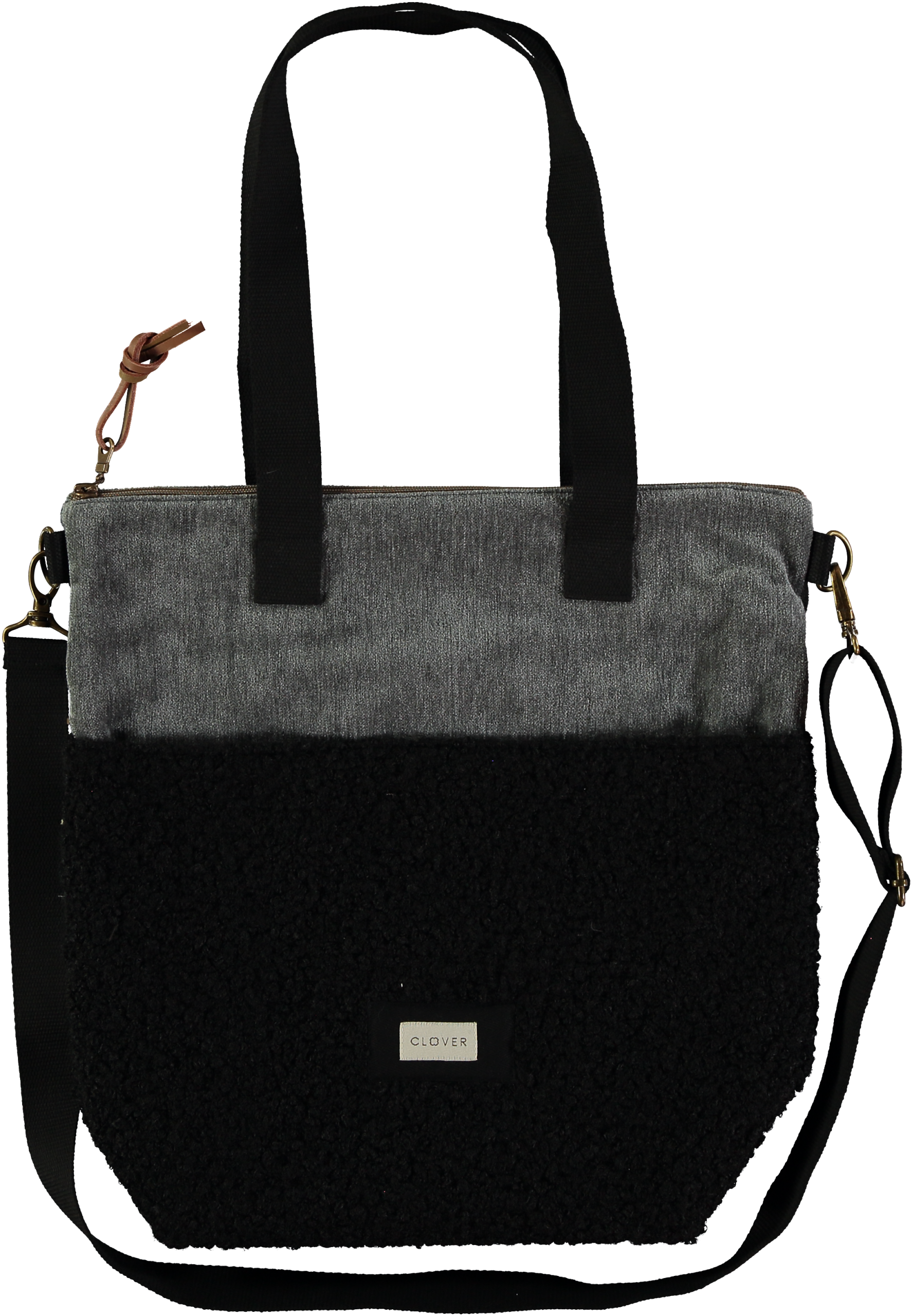 cane/borreguito bolso shopping bandolera grande téxtil clover Temprado negro
