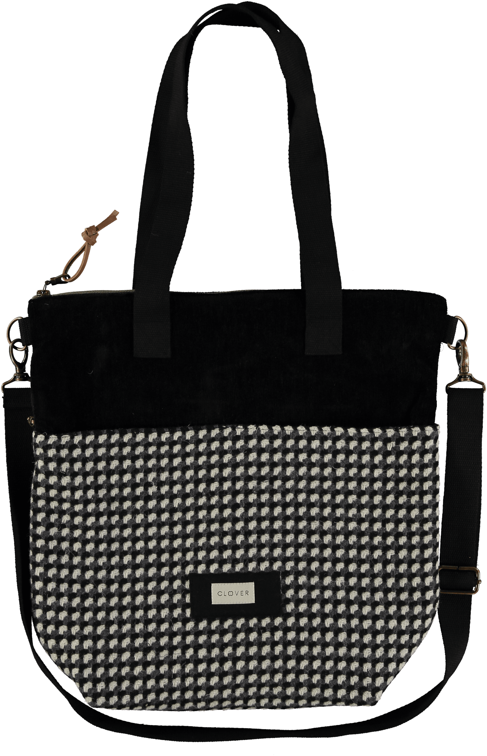 cane/lana bolso shopping bandolera grande cuadritos téxtil clover Temprado negro