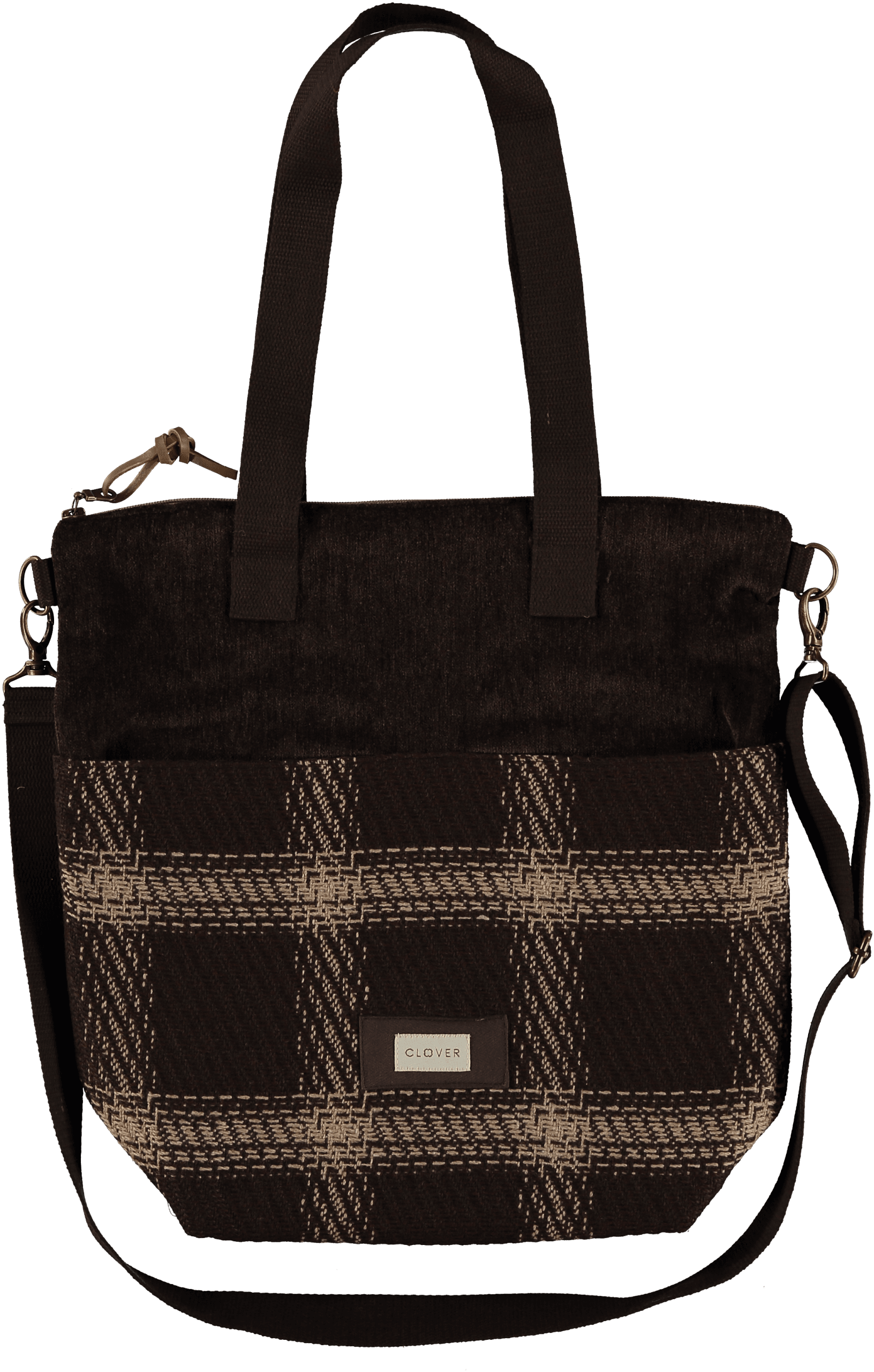 cane/cuadro bolso shopping bandolera grande cuadros téxtil clover Temprado marrón oscuro