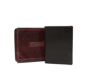 249_np cartera billetero tarjetero pielnoble piel temprado marrón oscuro caja