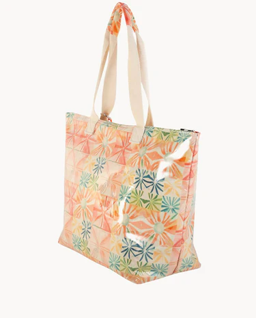 2962622 Bolsa de playa grande plastificada estampado flores kbas multicolor naranja lateral detrás
