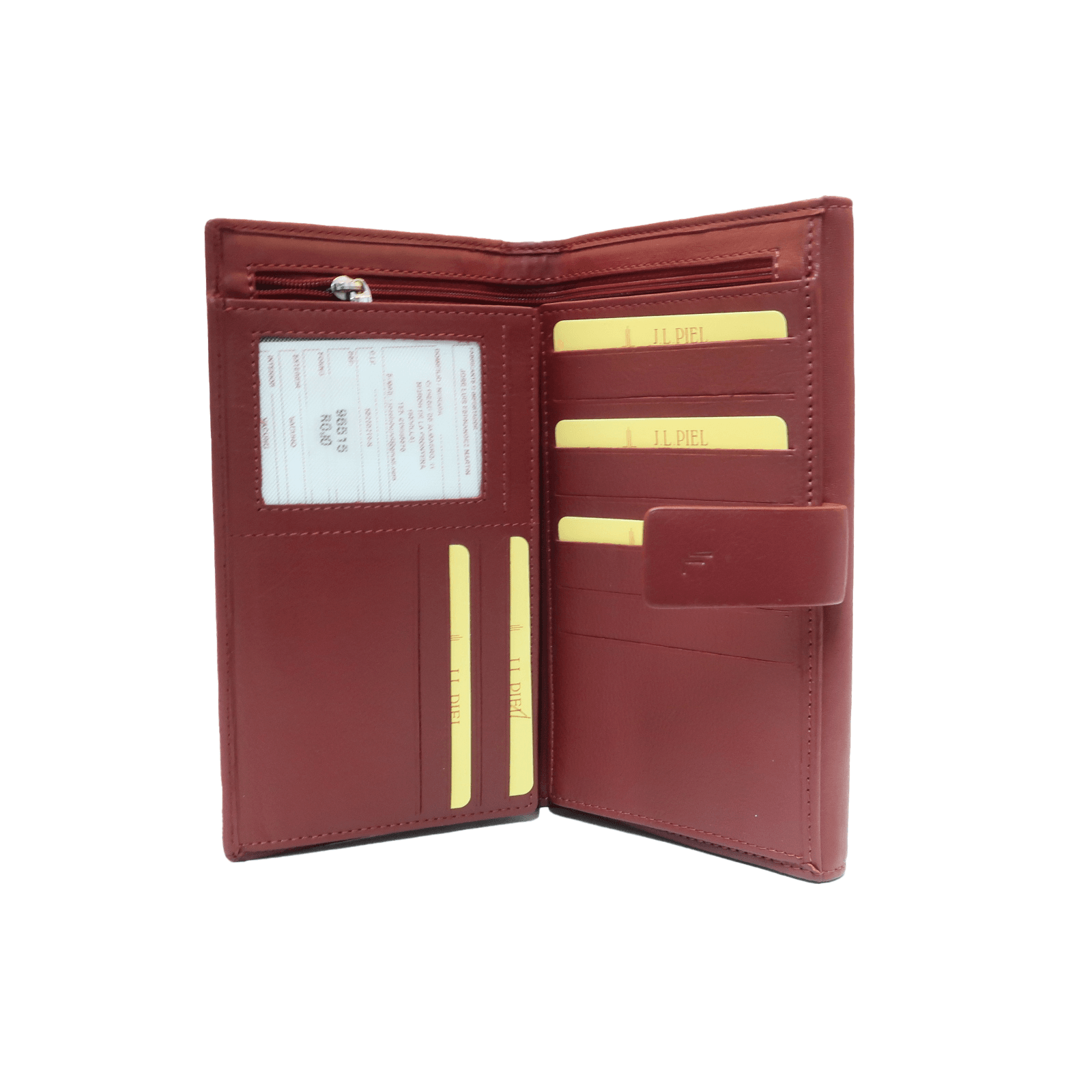 96515 billetero tarjetero monedero extragrande lengüeta solapa piel fresno rojo interio