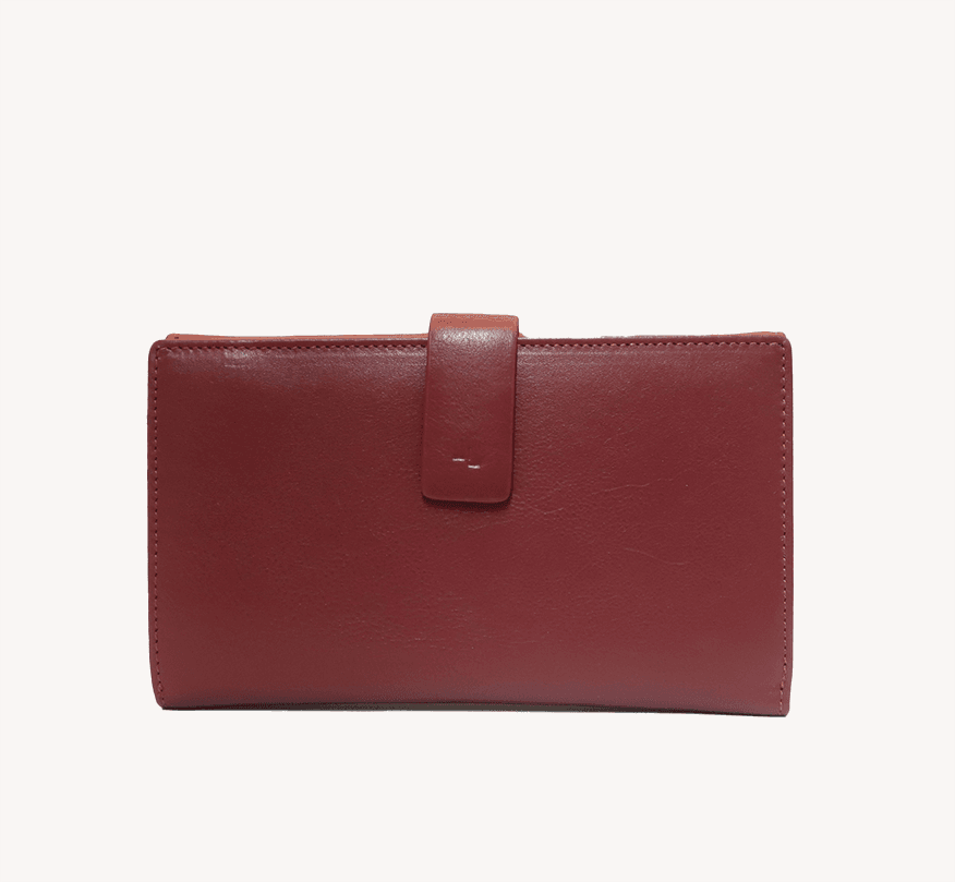 96515 billetero tarjetero monedero extragrande lengüeta solapa piel fresno rojo