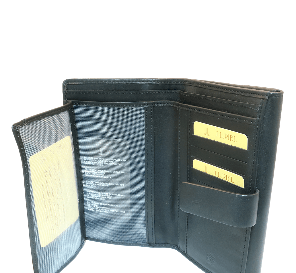 9654 billetero tarjetero monedero grande lengüeta solapa piel negro interior 2