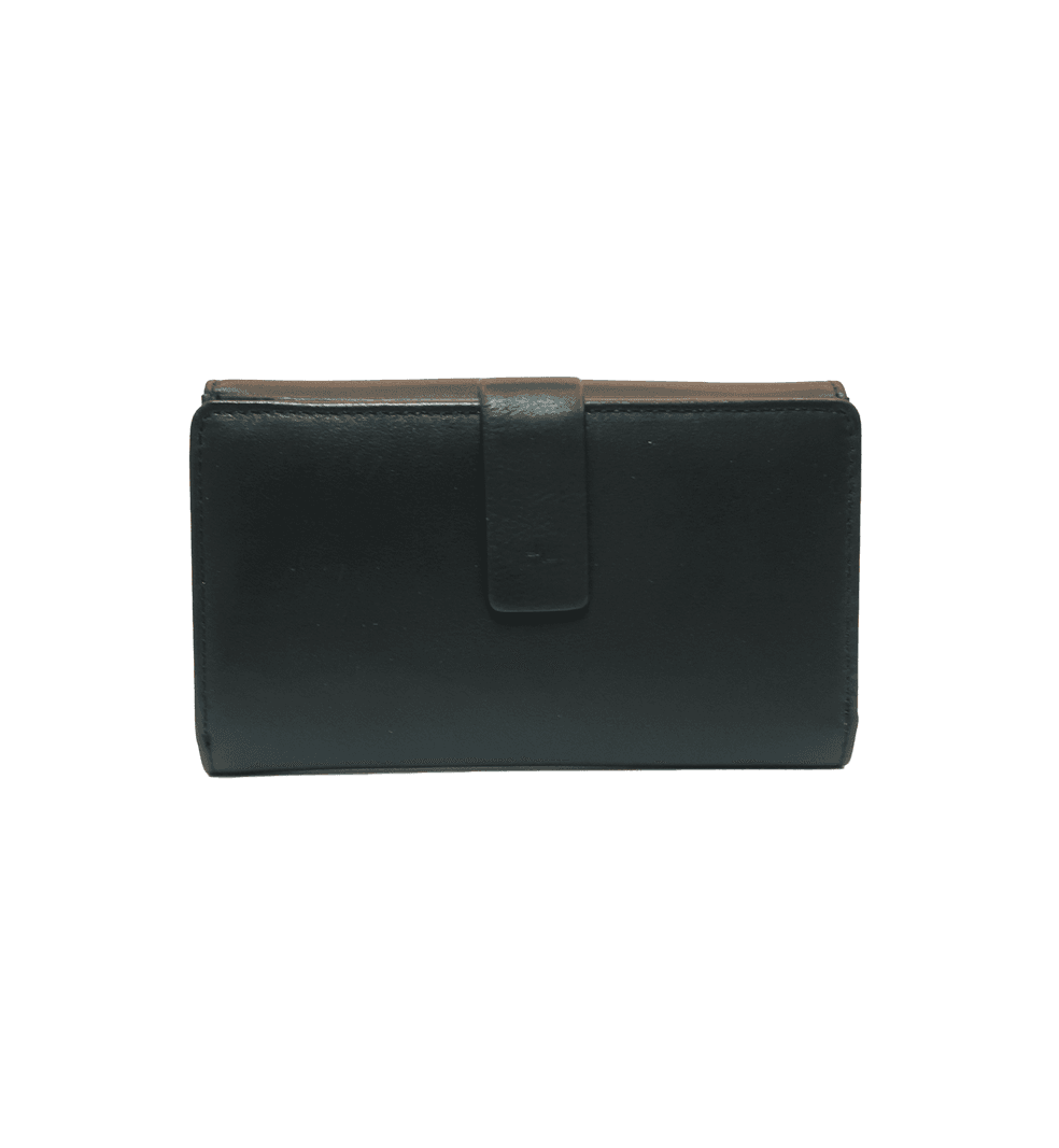 9654 billetero tarjetero monedero grande lengüeta solapa piel negro