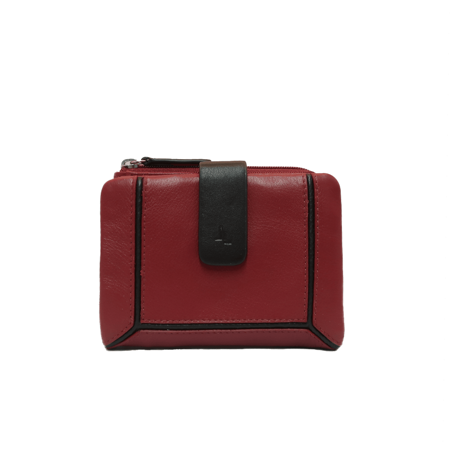 9703 billetero monedero tarjetero pequeño lengüeta cremallera piel fresno rojo
