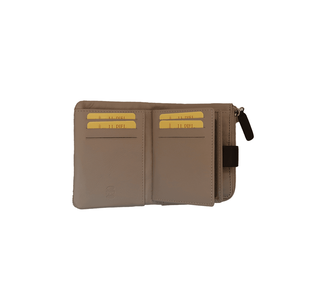 9703 billetero monedero tarjetero pequeño lengüeta cremallera piel fresno taupe interior 3