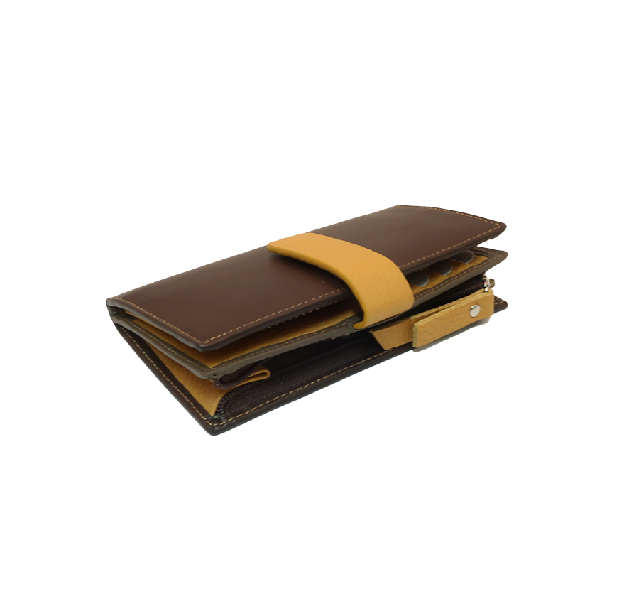 809 billetero tarjetero monedero bicolor cremallera lengüeta piel naylor temprado marron mostaza 2