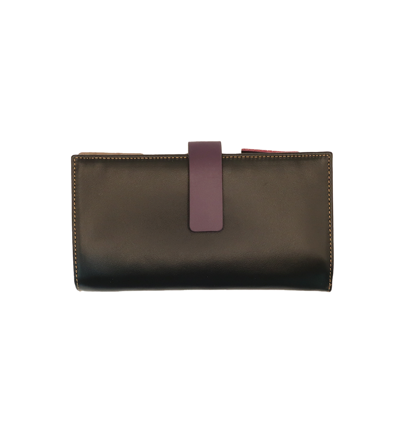 812 billetero tarjetero monedero bicolor grande cremallera lengüeta piel naylor temprado negro azul morado