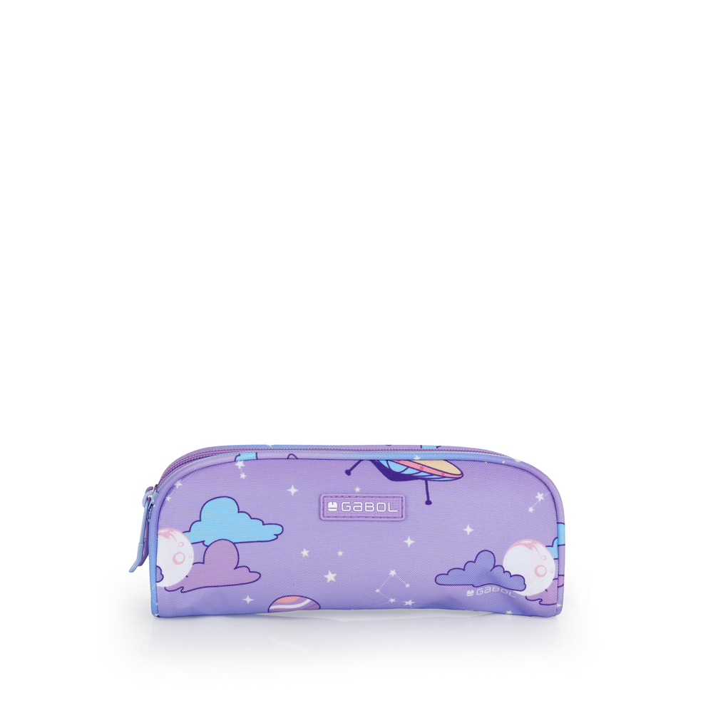 237431 estuche escolar dos departamentos nylon estampado cosmos gabol lila