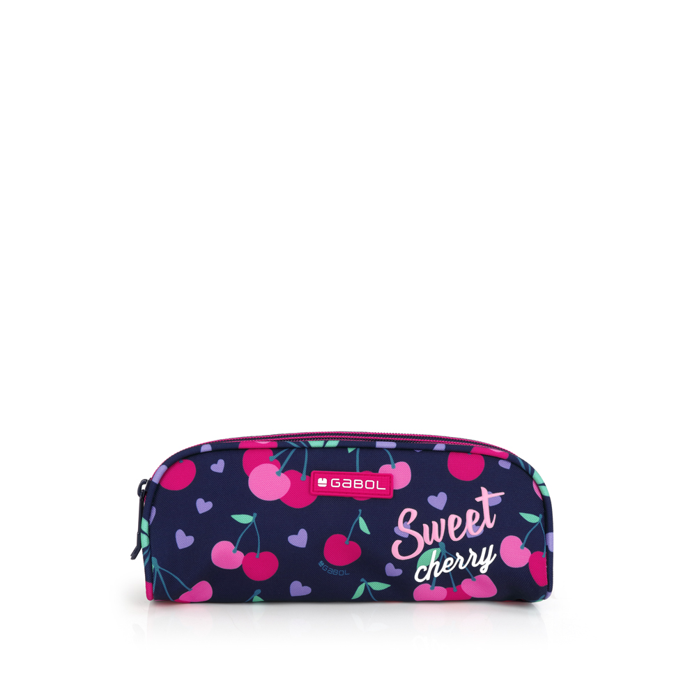237531 estuche colegial dos departamentos nylon estampado cerezas sweet azul marino