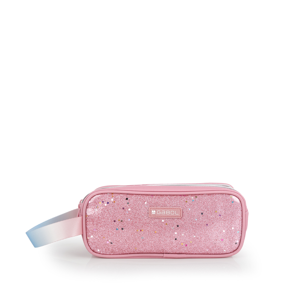 237611 estuche escolar tres departamentos nylon sintético purpurina rosa