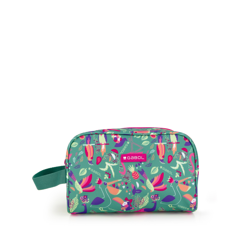 237788 neceser infantil nylon asa lateral estampado pájaros vida gabol verde