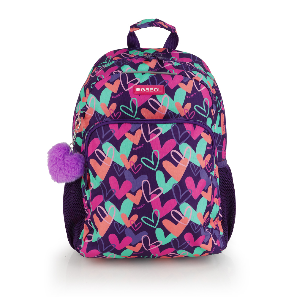 237806 mochila escolar bolsillos nylon estampado corazones corazones kokoro gabol morado